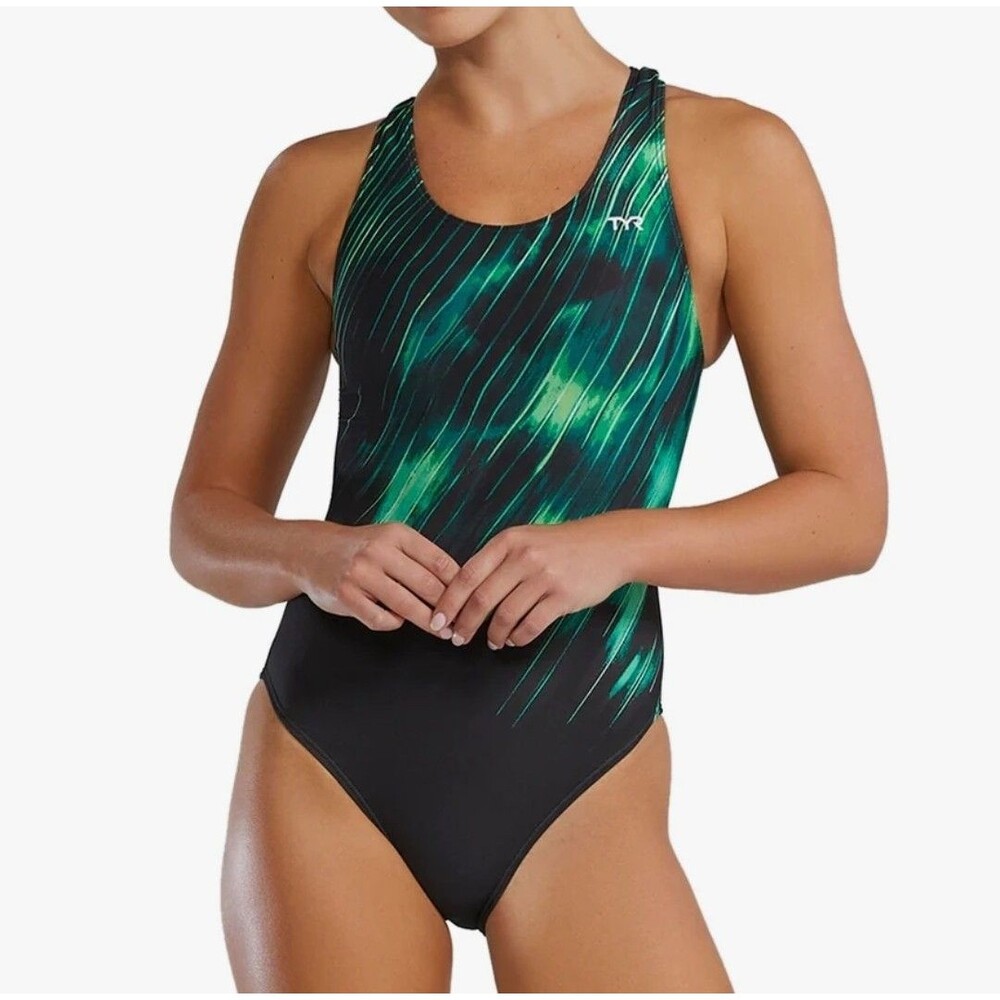 TYR Women's Durafast Elite Cycloid Green Maxfit One Piece SwimsuitSZ 30 NEW
